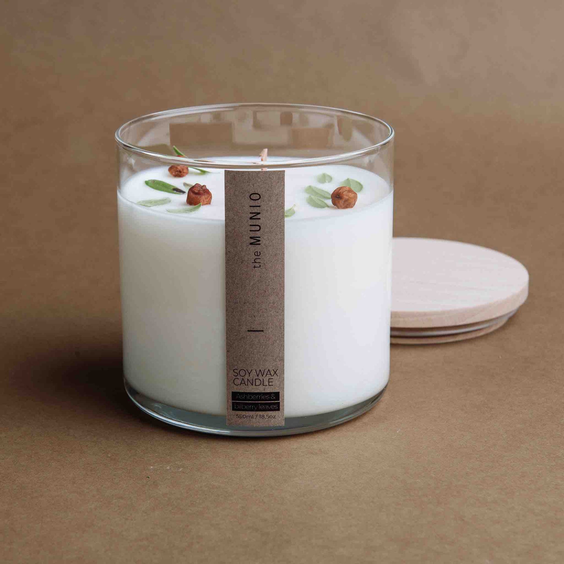 Candela alle Bacche di Sorbo e Foglie di Mirtillo in Vetro Votivo - IOrganic