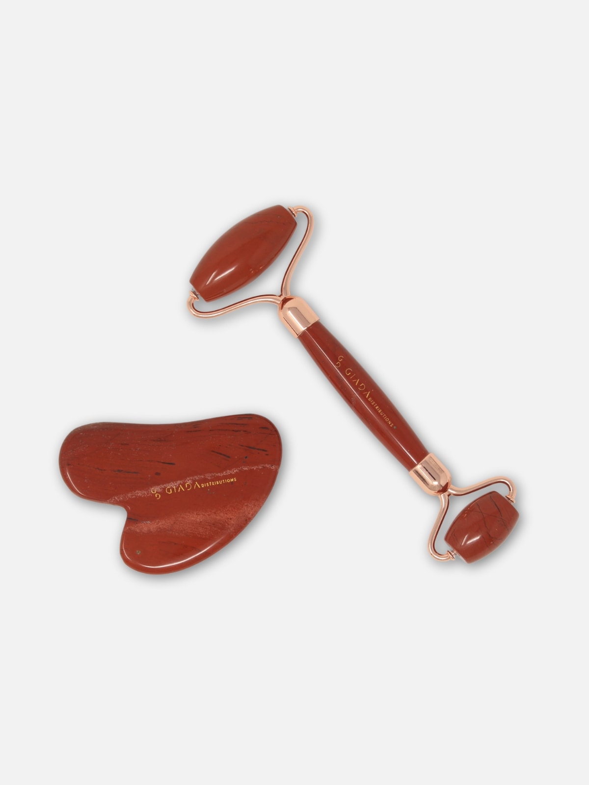 Set Gua Sha E Roller In Diaspro Rosso - IOrganic