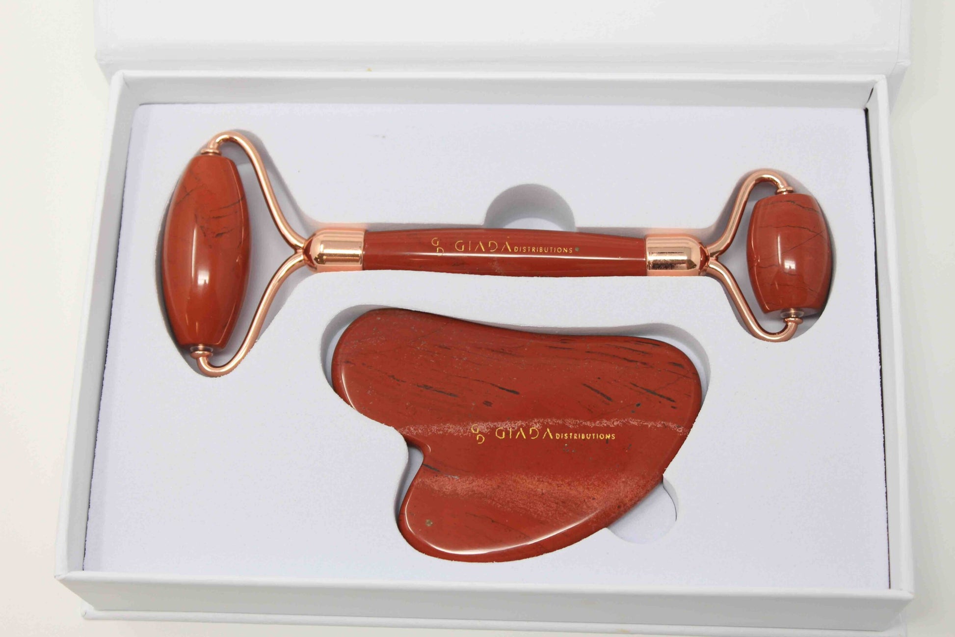 Set Gua Sha E Roller In Diaspro Rosso - IOrganic