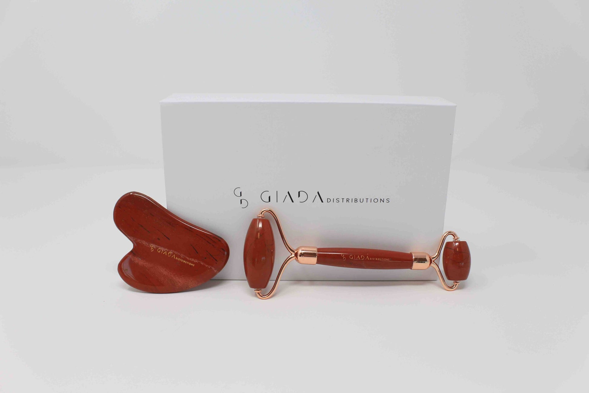Set Gua Sha E Roller In Diaspro Rosso - IOrganic