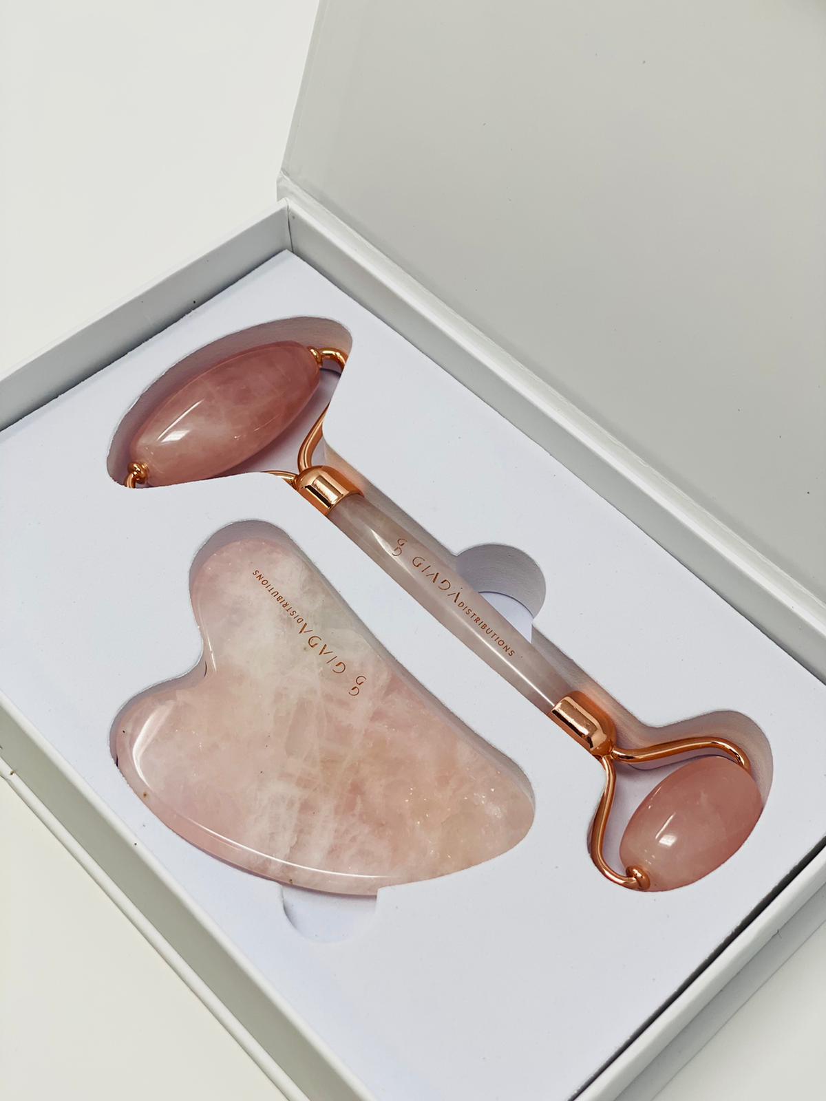 Set Gua Sha e Roller in Quarzo Rosa - IOrganic