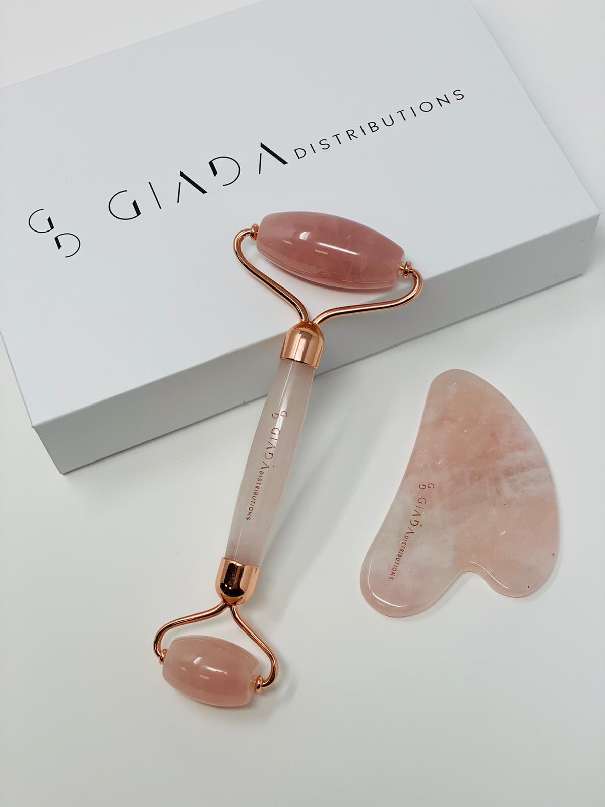 Set Gua Sha e Roller in Quarzo Rosa - IOrganic